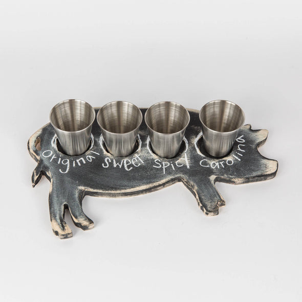 Pig BBQ Sauce Flight with Set of 4 Stainless Steel Cups-Home Decor-Adorned on Gold-Paola, Kansas Women's Boutique