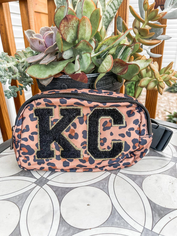 Leopard Fanny Pack with Black KC Chenille Patches