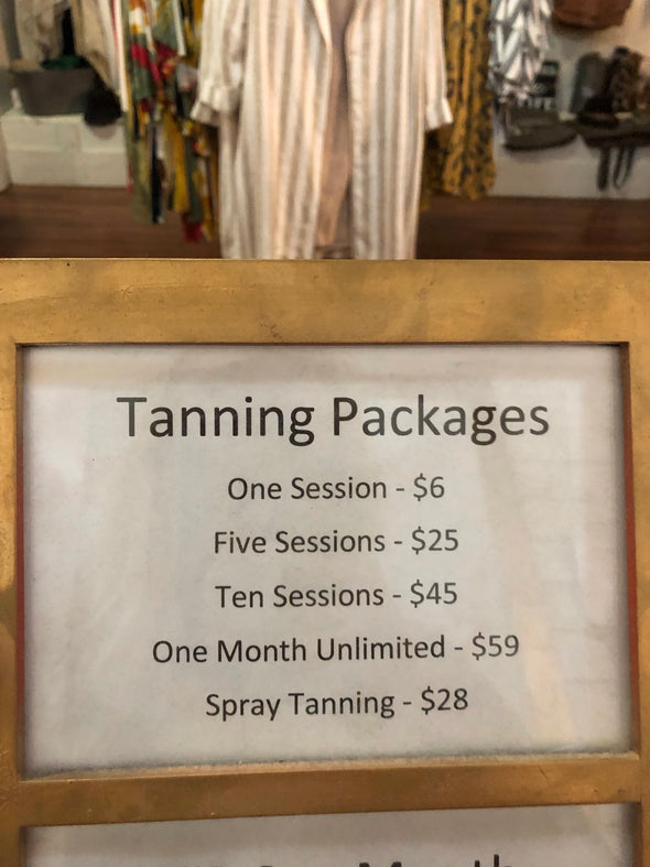 UV Tanning-10 Sessions-UV Tanning-Adorned on Gold-Paola, Kansas Women's Boutique